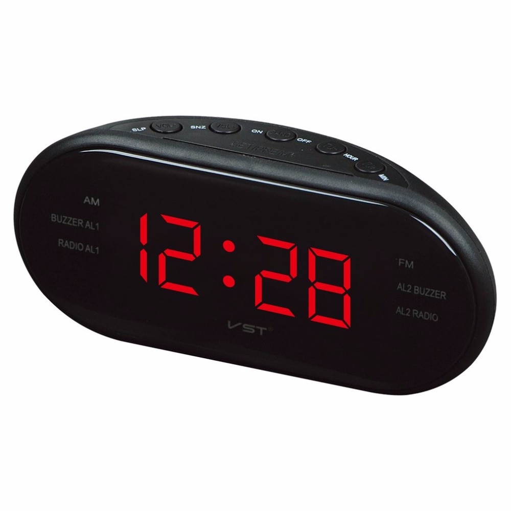220V EU Plug AM FM Dual Frequency Radio Alarm Clock Digital LED Clock Luminous Clock Snooze Electronic Home Table Clock