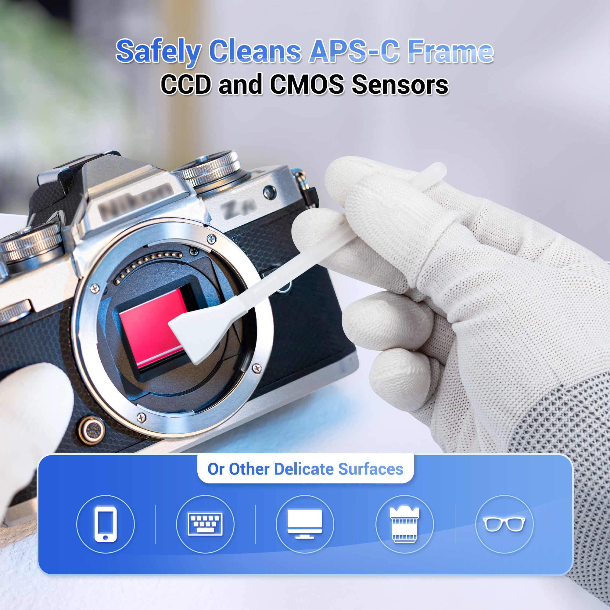 JJC APS-C cadre et capteur plein cadre CCD/CMOS 12 pièces écouvillon de nettoyage objectif DSLR écouvillons d'appareil photo pour écran LCD de clavier