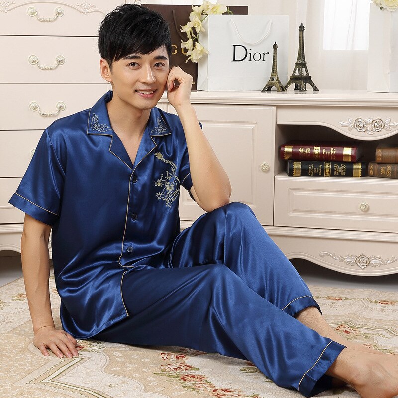 Pyjama Homme Grande Taille Coton Été – Ensemble 2 Pièces Manches Courtes + Pantalon Long – Doux, Respirant & Confortable