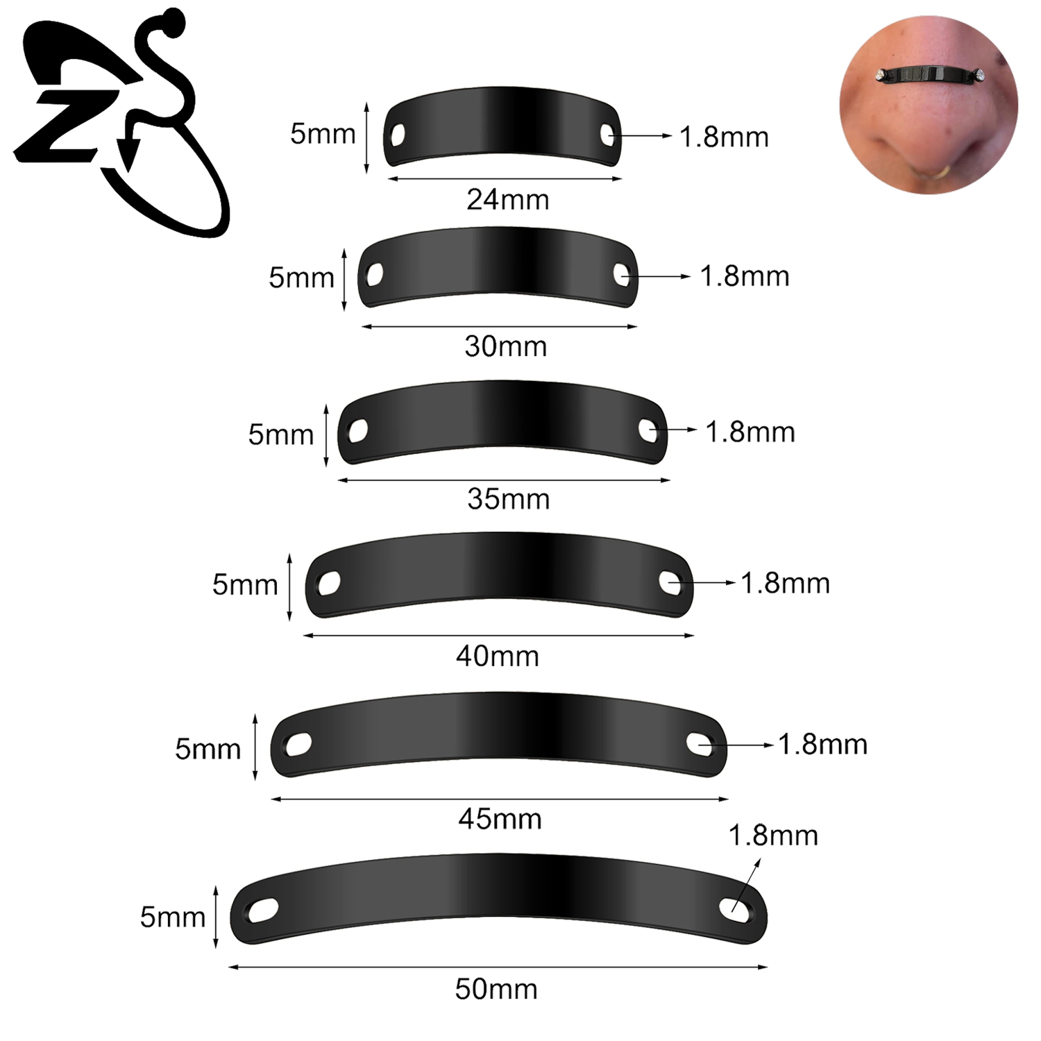 ZS 1 PC Punk Woundplast Shape Stainless Steel Bridge Ear Piercing Men 24MM-50MM Nose Piercing Chain Body Piercings Accessories: WHITE / Light Yellow Gold Color