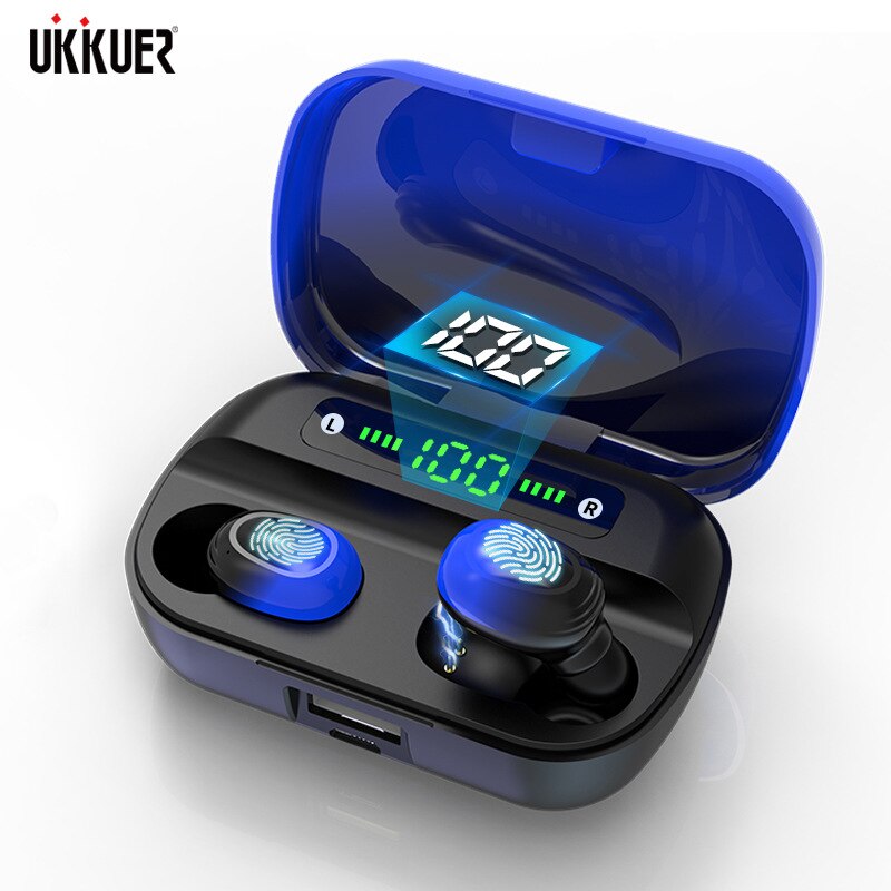 Auricolari Bluetooth V5.0 Lieve Wireless - Custodia di Ricarica 6000mAh - Cuffie Sport Impermeabili HD Stereo Dual Mic: Q32 blu