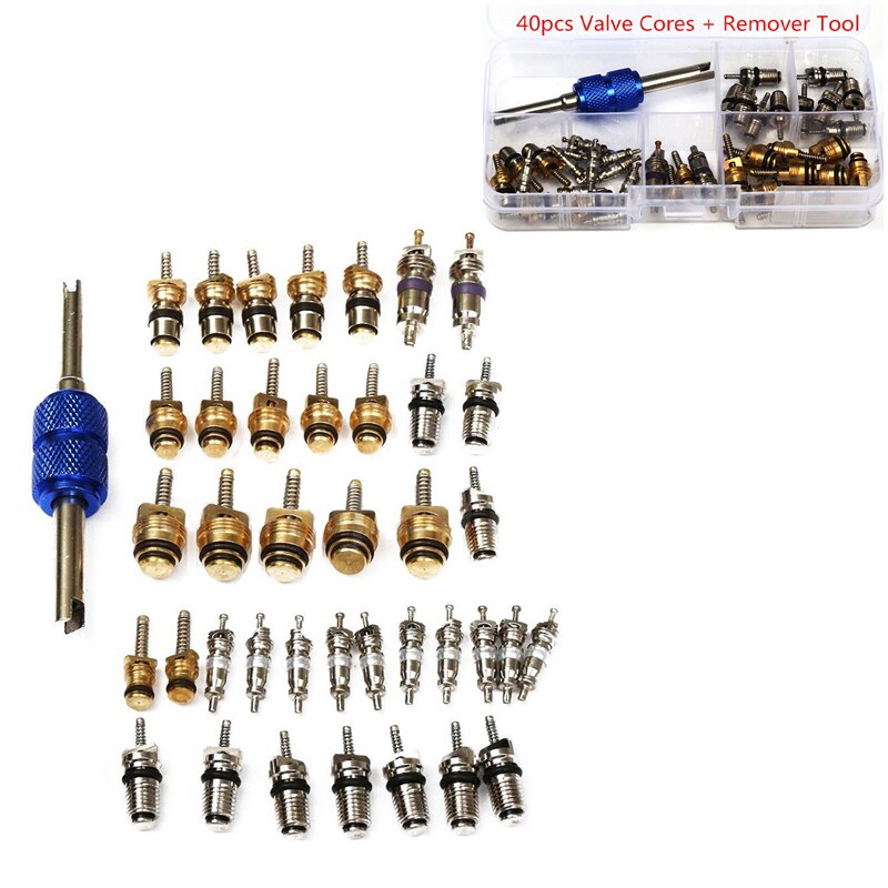 40pcs Air Conditioning Valve Core A/C R12 R134a Refrigeration Tire Valve Stem Cores Remover tool A20