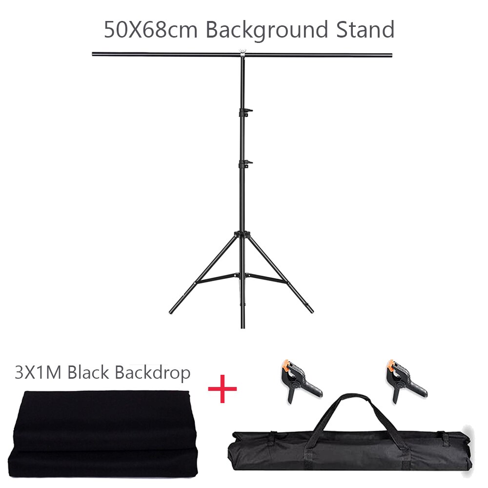 Beiyang T-Vorm Foto Achtergrond Stand Met Zwarte Mousseline Achtergrond Voor Photo Studio: T1 KIT