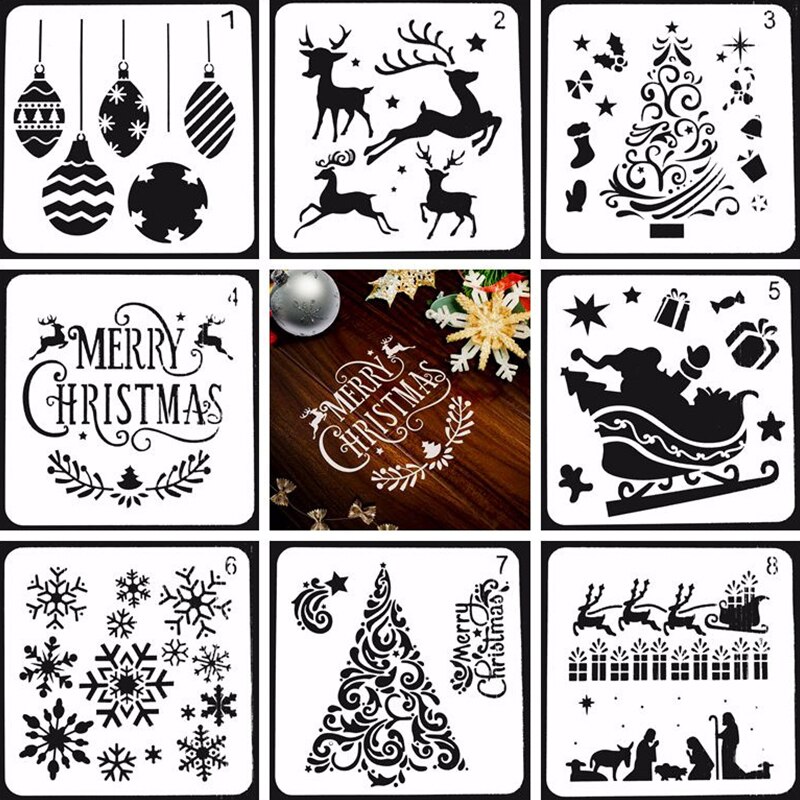 Plantillas de capas para álbum de recortes, plantilla decorativa para colorear, Feliz Navidad, copo de nieve, bricolaje, 8 unids/set por Set