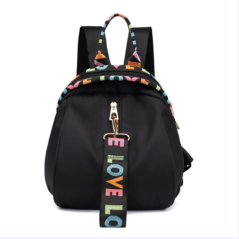 Color Ribbon Fun Printing Women Backpack Girl Travel Small Portable Bag Mini Lightweight Waterproof Knapsack: Black