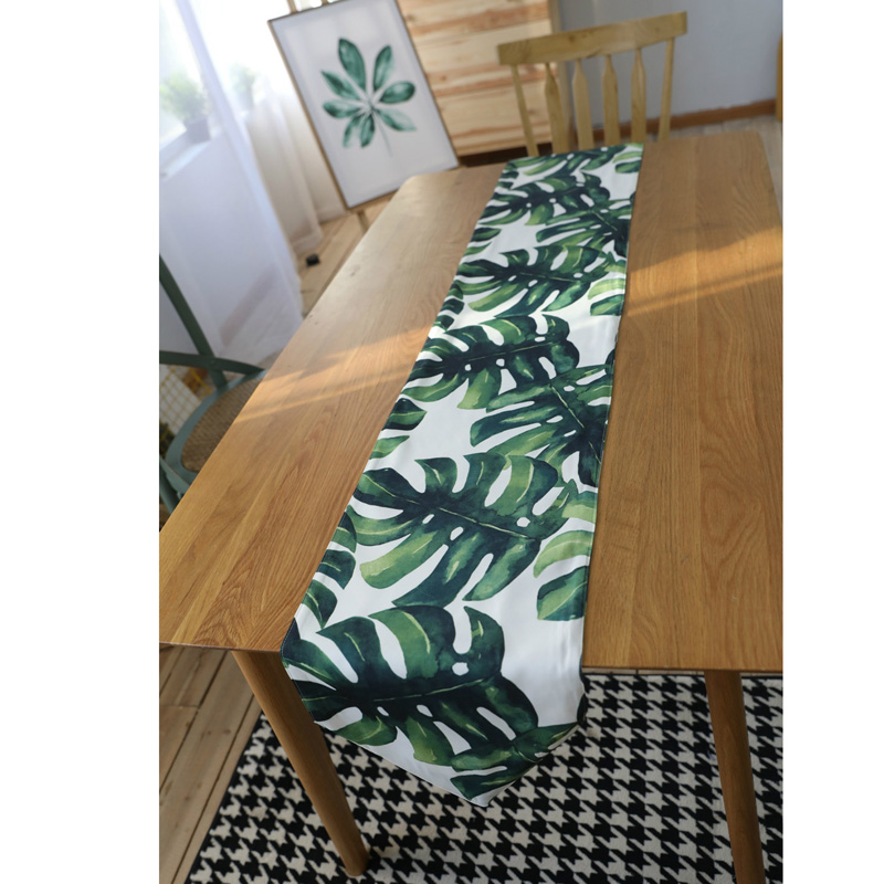 Nordic Fresh Printing Table Runner Green Plant Rectangle Tablecloth Tv Cabinet Cover Towel Monstera Table Mat Coffee Table Deco