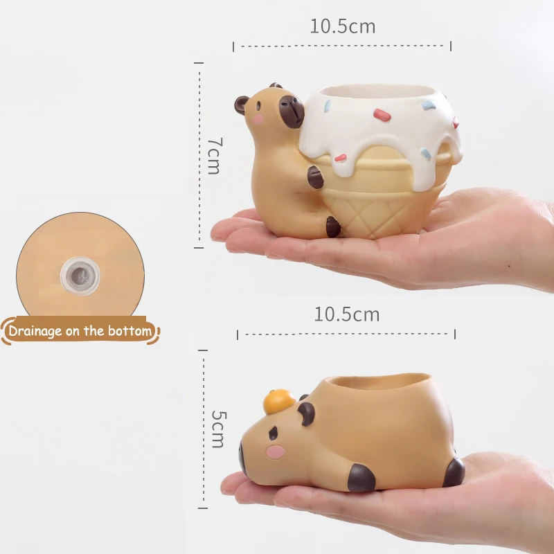 Bonito capivara pequeno vaso de plantas resina suculenta plantador para mesa escritório em casa mini ornamento jardim fadas vaso decoração