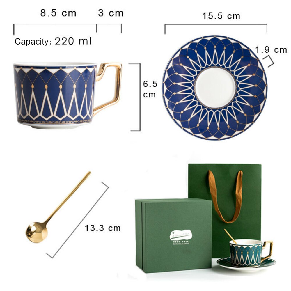 Tasses à café en porcelaine | Service à thé de l'après-midi anglais, tasses à thé noir de 220ml avec cuillère, ensemble de thé anglais, pour ami,