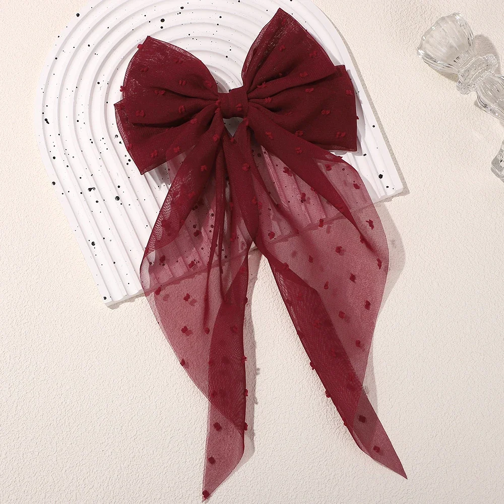 Clips de satén flotantes con lazo grande y largo para niña, Clip para el pelo para la cabeza trasera, rojo Internet con el mismo temperamento, accesorios elegantes para el cabello,: Marfíl