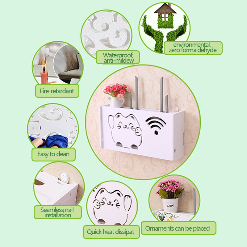 Wireless Wifi Router Box Wall-mounted Wood-Plastic Wall Shelf Hanging Plug Board Bracket Storage Box 3 Home DecorRack Organizer