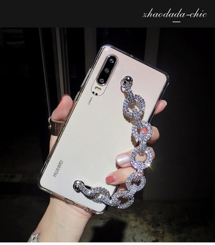 Coque de luxe scintillante avec strass, étui souple en TPU avec chaîne en diamant pour Huawei Honor 8 9 10 20 Lite V10 V20 7X 8X Nova5 3 4 5