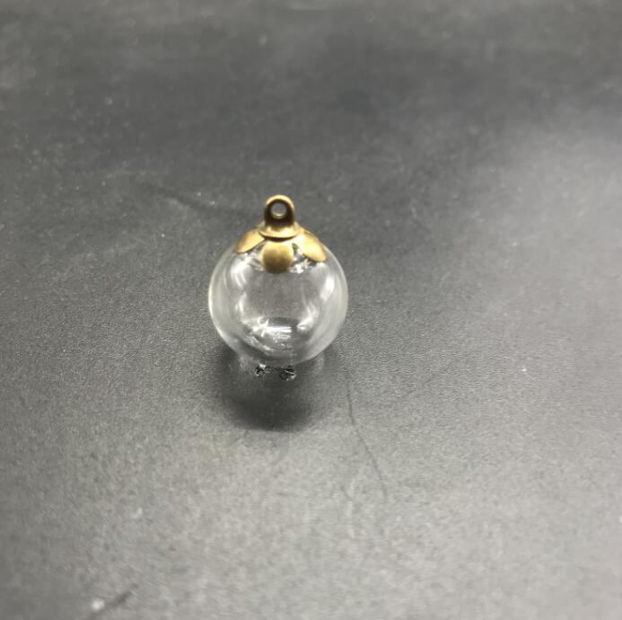 3pcs 18mm Round shape hollow glass ball with beads cap set glass globe glass vials pendant glass bottle globe jewelry findings: flower bronze cap