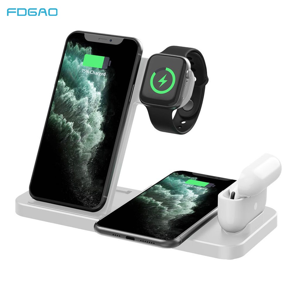 15W Fast Qi Wireless Charger Stand for iPhone 11 XS XR X 8 Apple Watch 6 5 4 3 AirPods Pro 4 In 1 Wireless Charging Dock Station