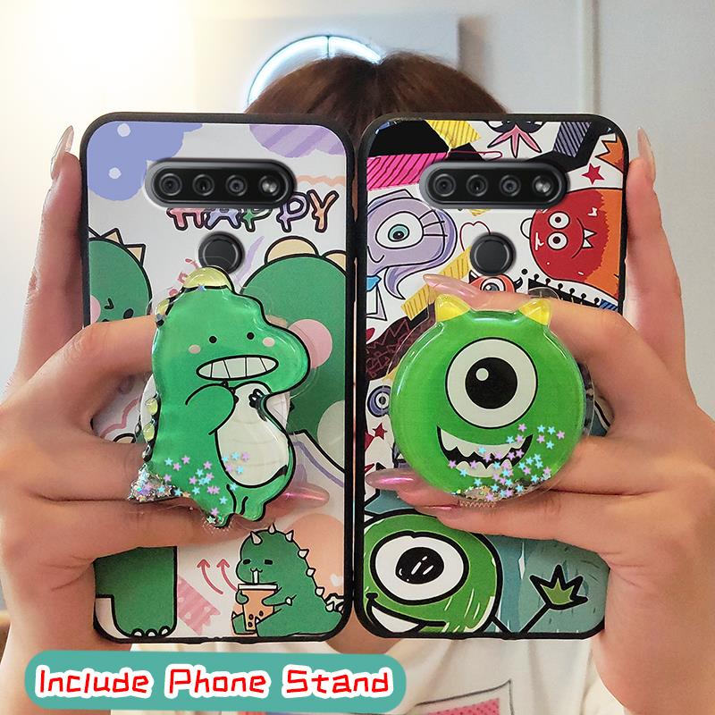 Soft Case Cartoon Telefoon Case Voor Lg K51 Kickstand Siliconen Steunpunt Voor Meisjes Drift Zand Tpu