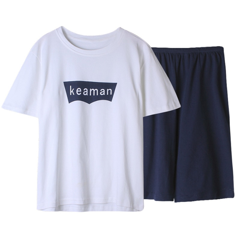 Bomuld pyjamas sæt til mænd loungewear nattøj kortærmet pyjamas pyjamas mandlige afslappede stribede bukser hjemmebeklædning