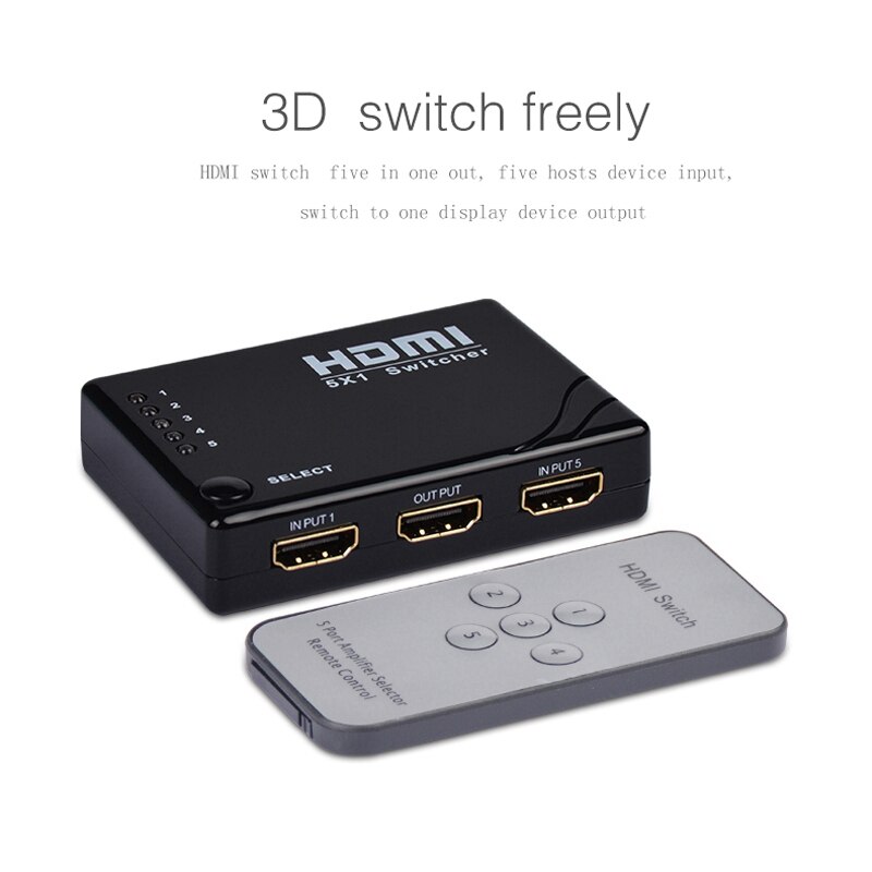 -FJGEAR 5 in 1 Out HDMI Switch 1080P HD Switcher Selector HDTV with IR Remote Control Supporting 3D 4K for PS4