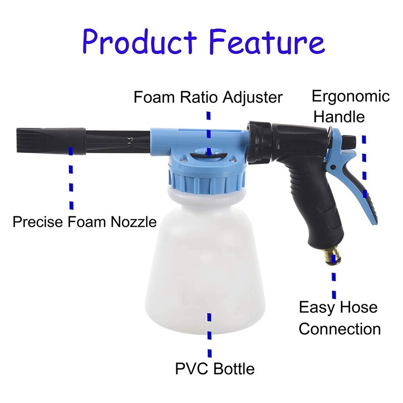 Bilvask skum pistol, justerbar bilvask skum sprøyte skum blaster passer hageslange til bilvask og hage