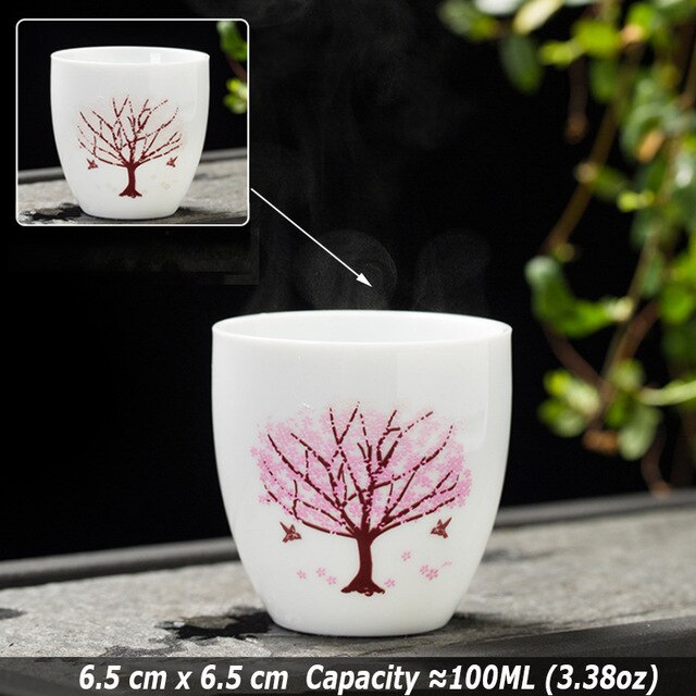 Creatieve Japanse Magic Sakura Theekopje Koude Temperatuur Verkleuring Kleur Veranderende Thee Cup Bloem Keramische Kung Fu Thee Set: G