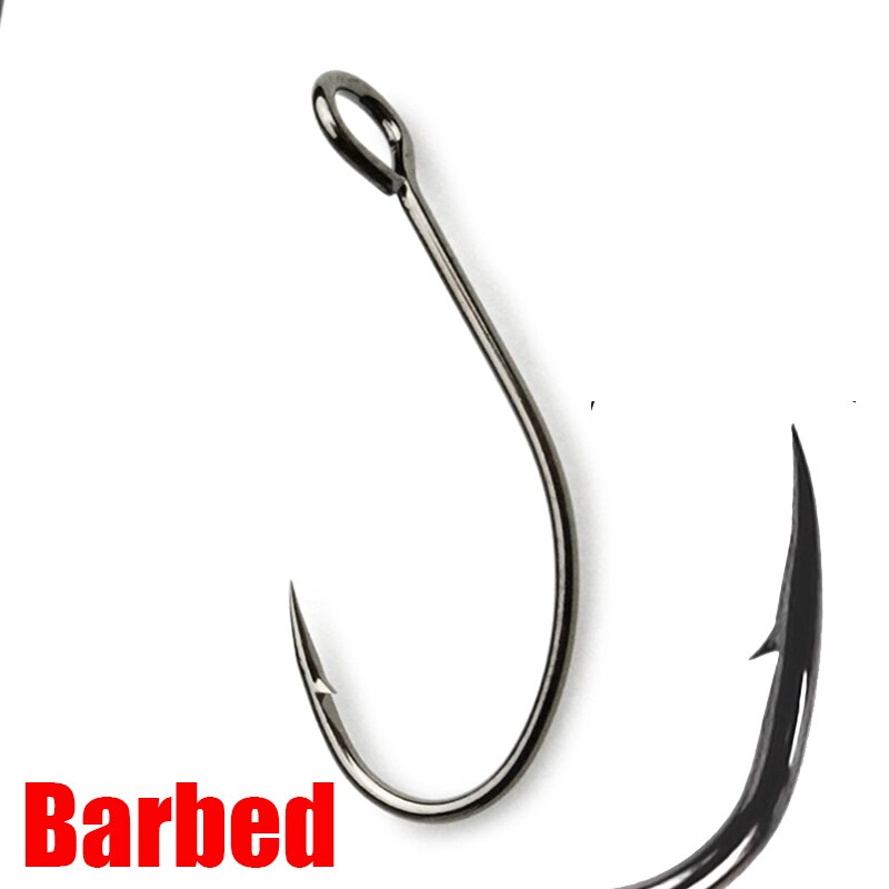 100 pcs/pack single barbless hook high carbon steel Barbed fishing hooks tackle for Sea Bass Perch zander crappie spoon fishhook: Barbed / 4