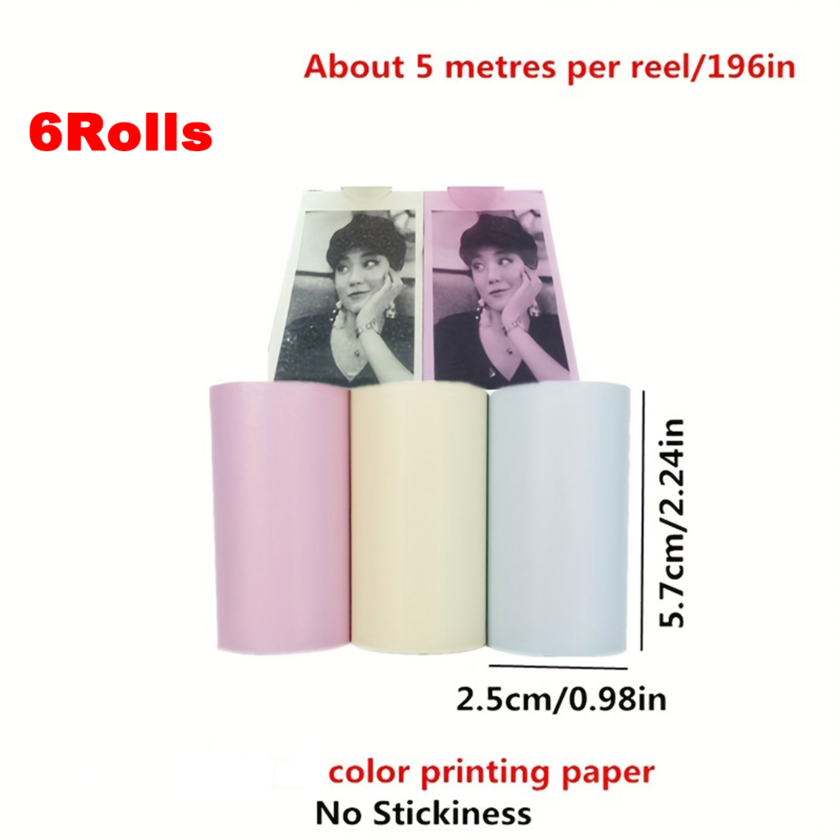 16 rollos de papeles de impresora térmica, 57x25mm, papeles térmicos autoadhesivos, impresoras de etiquetas en Color HD para Mini impresora portátil sin tinta