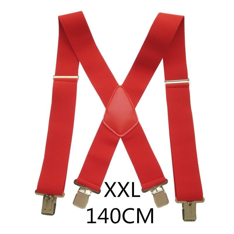 Bretelles réglables à haute élasticité pour homme, grande taille 50mm de large, 4 pinces solides, robustes, dos X, pantalons, 5 couleurs: Red-140cm