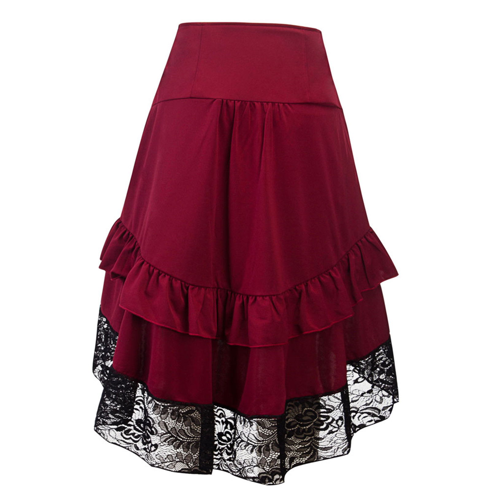 Halloween Half Skirts Gothic Solid Color High Waist Button Lace Stitching Ruched Drawstring Irregular Skirt Medieval Faldas