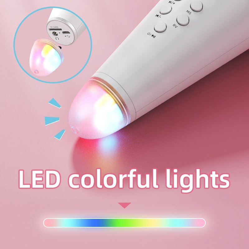 Wireless Karaoke Microphone Bluetooth Handheld Portable Speaker Home KTV with LED Lights Cute Shape Microphone for Kids