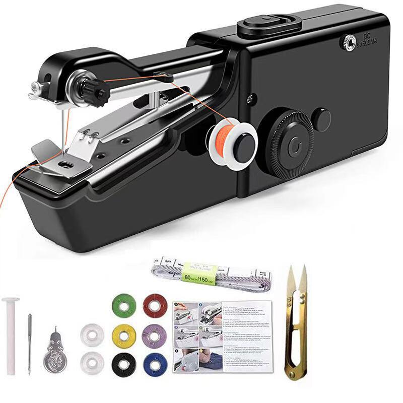 Portable Mini Hand Sewing Machine Electric Stitch Household Cordless Needlework Set for Quick Repairs DIY Clothes Stitchin: C