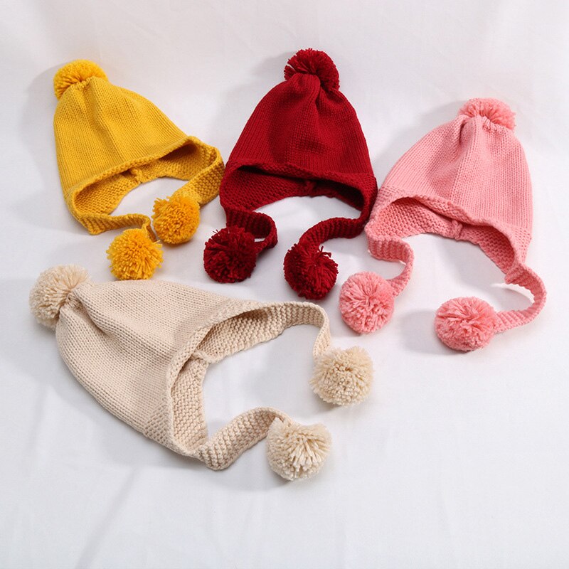 Kinderen wintermuts schattige pompon gebreide babymutsen effen kleur bescherm oorkap voor kinderen jongens meisjes warme benaie