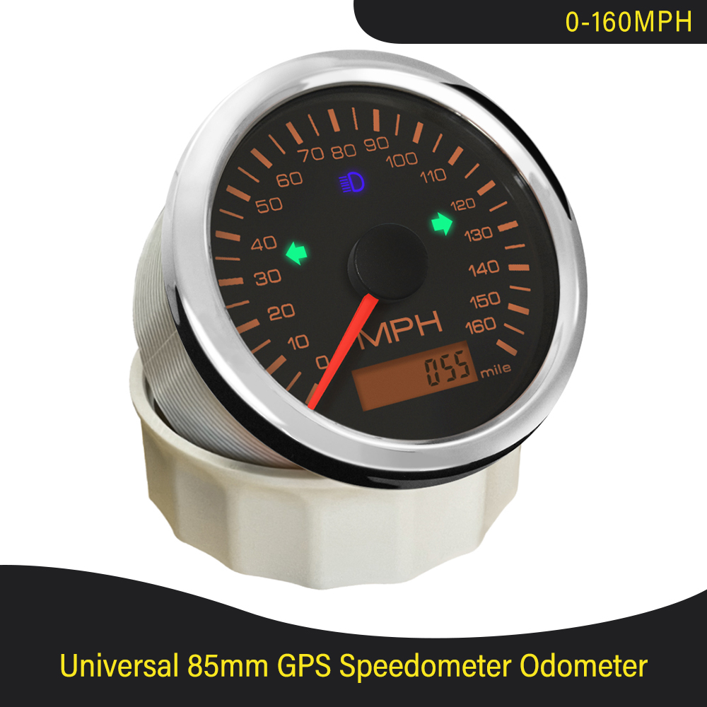 0-160MPH GPS Speedometer with Red/Yellow Backlight for Car Motorcycle Boat Total Mileage 0-999999miles Adjustable 85mm 9-32V