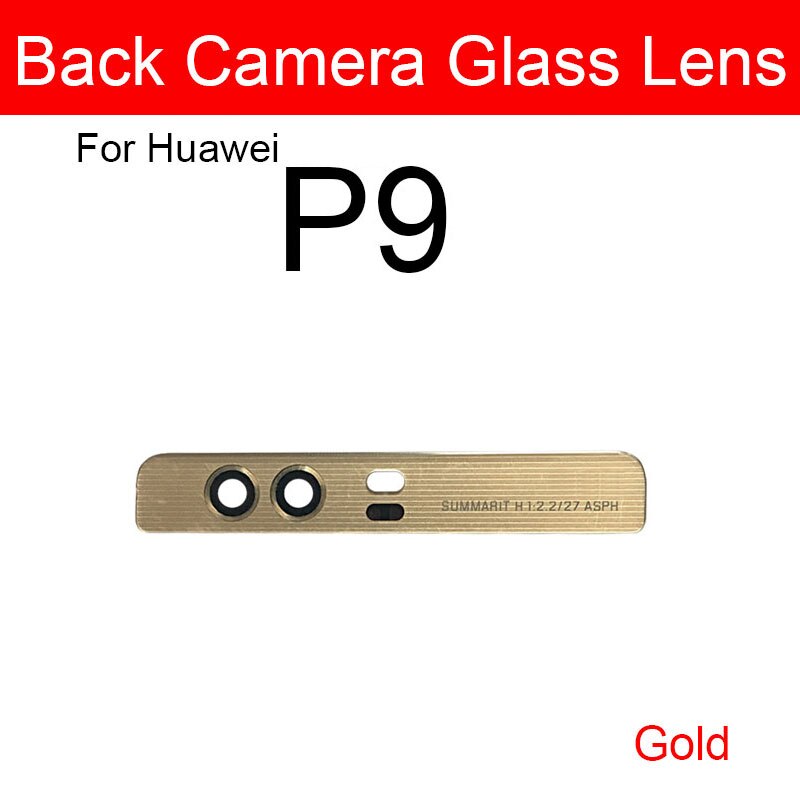 Bagside kamera linse & flash cover til huawei  p8 p9 p10 lite plus bag ydre kamera glas linse + selvklæbende mærkat udskiftning reparation: P9 guld