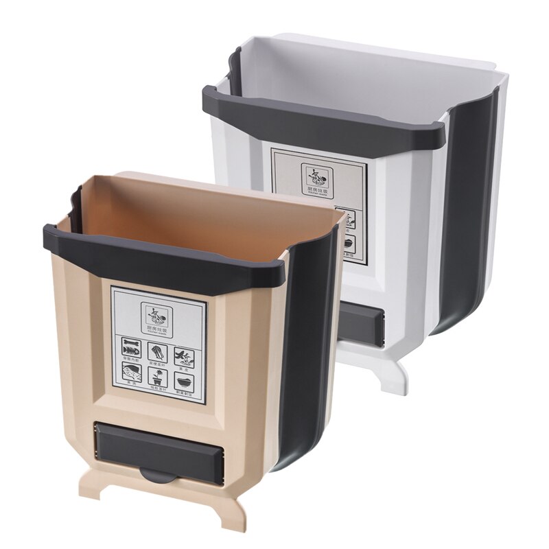 Folding Waste Bin Kitchen Cabinet Door Hanging Trash Bin Trash Can Wall Mounted Trashcan For Bedroom Toilet Waste Storage
