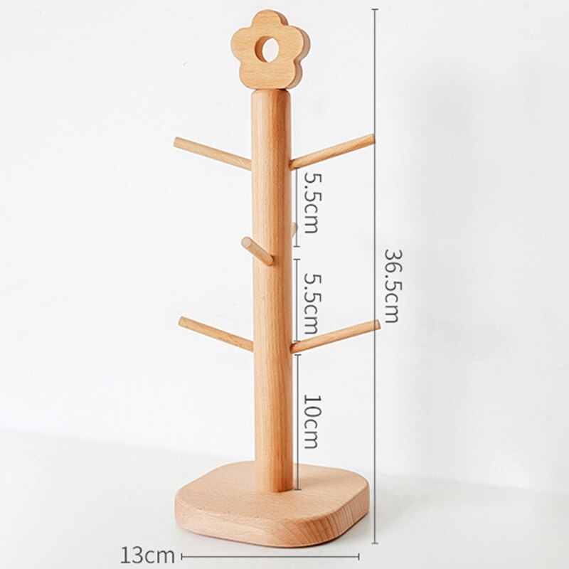 Solid Wood Mug Holder Beech Wood Cups Coffee Cup Stand Kitchen Tea Mug Storage Rack Jewelry Organizer