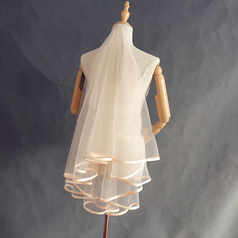 Black White Bridal Veils Ribbon Edge One Layer Fin... – Grandado