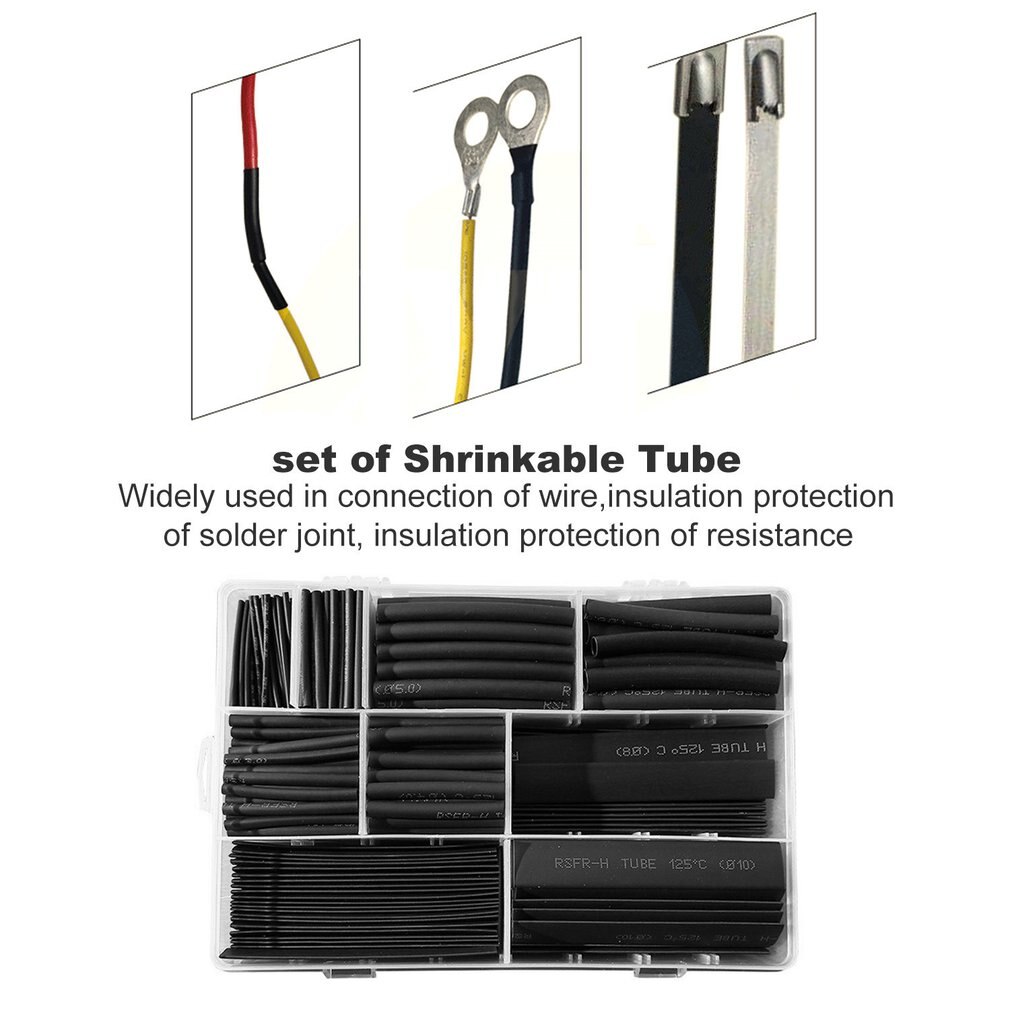 385 Pz/scatola Poliolefina Shrinking Tubi Assortiti Isolato Guaina Set di Calore Tubo Termoretraibile Wrap Filo di Calore Tubo Termoretraibile