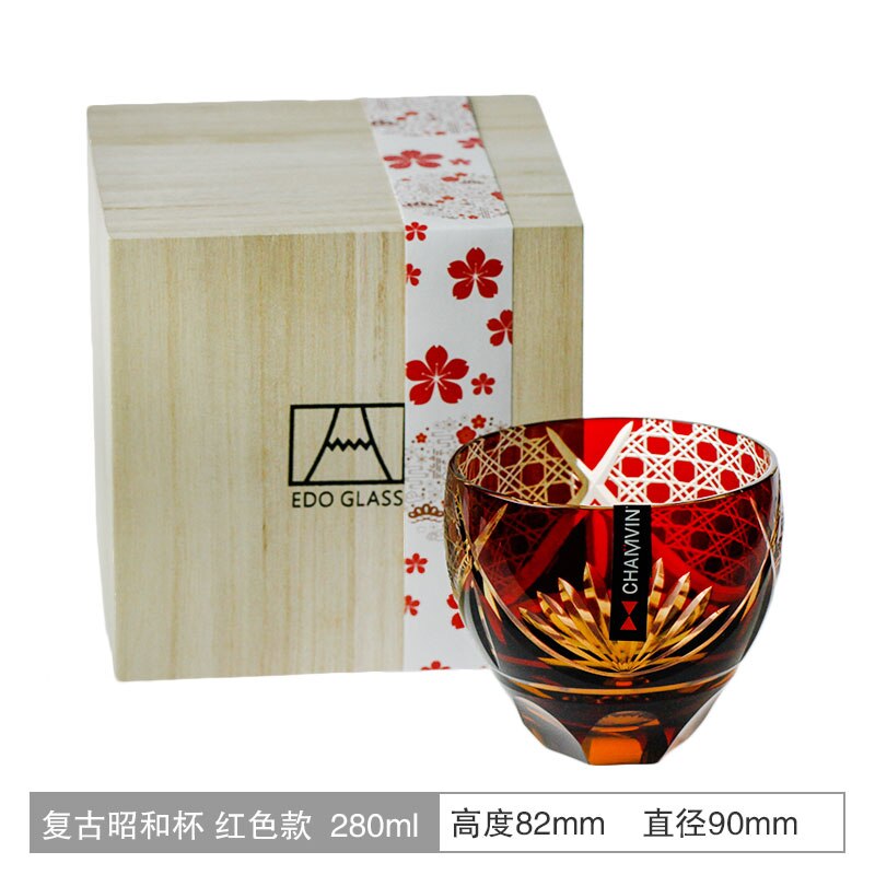 Crystal carved glass red wine glass, Japanese Edo Kiriko ins wind person hand-carved transparent water tea cup whiskey glass: 1PC  F