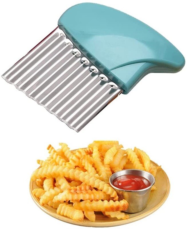 Kartoffeln Französisch Braten kräuseln Cutter Edelstahl Welle Cutter Küche Sicherheit Messer für freundlicher schneiden Obst Gemüse in Scheiben: Blau