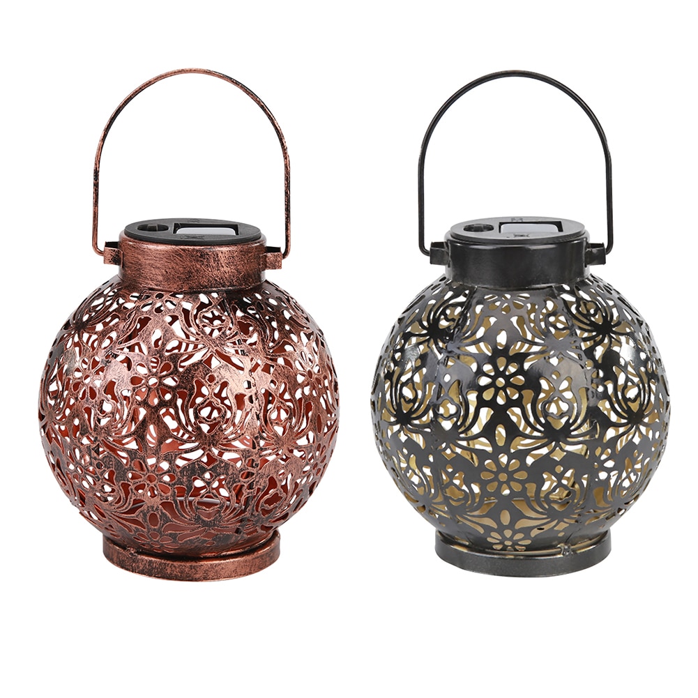 LED Solar Projection Lamp Flower Lantern Hanging Outdoor Garden Lights Metal Waterproof Table Lamp Home Decoration