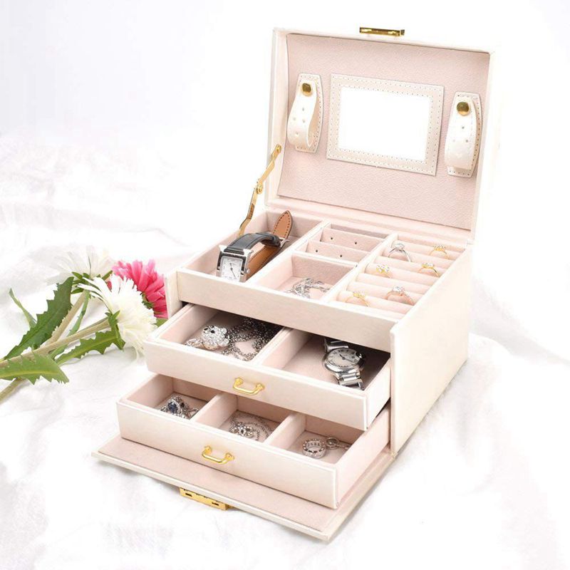 Sieradendoos / dozen / make-updoos, sieraden- en cosmetica-beautycase met 2 lades 3 lagen