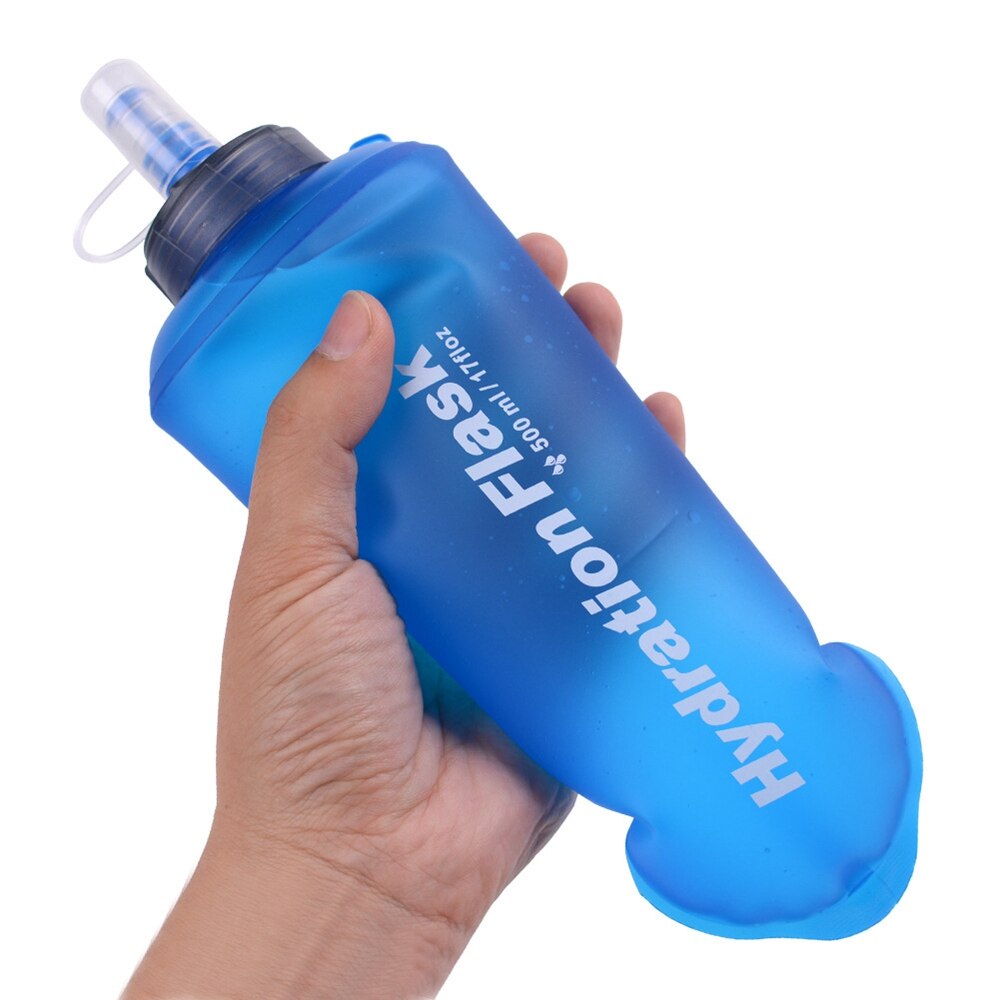 Frasco blando de agua plegable de TPU, botella de agua para correr, Maratón, senderismo, escalada y ciclismo, 500Ml