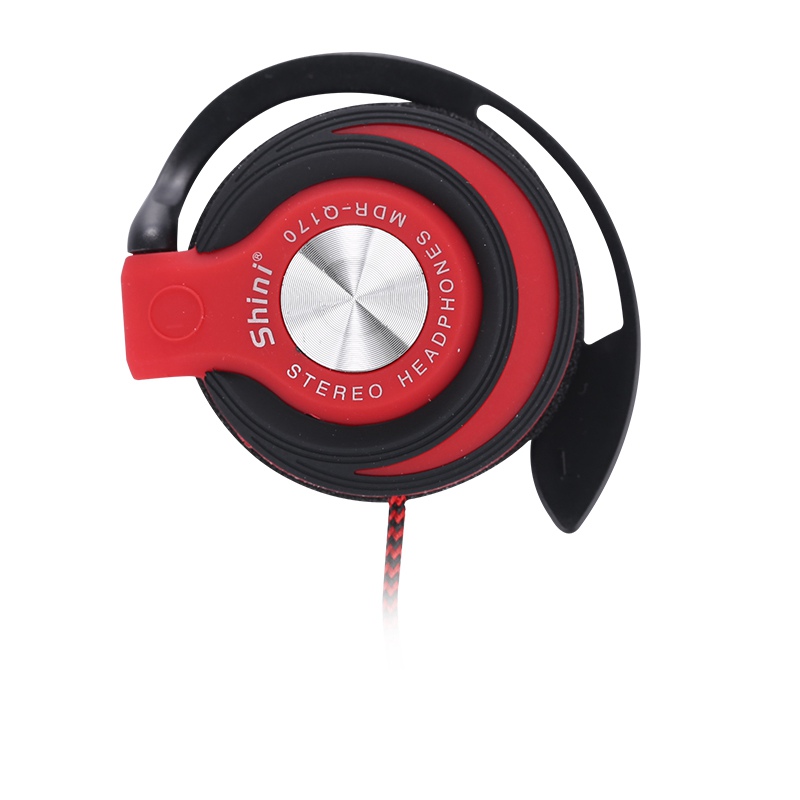 Shini Q140 3.5mm Wired Headphones HIFI Heavy Bass Headset Over-ear Adjustable Ear hook Earphones Music Earphone for Phone: Red