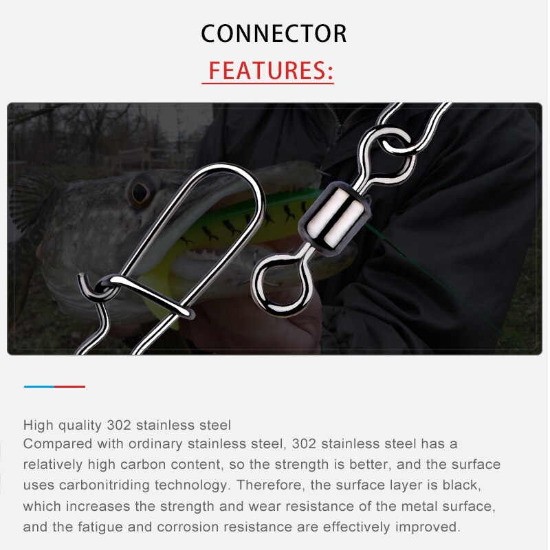 MEREDITH Pike Fishing Accessories Connector 50PCS Pin Bearing Rolling Swivel Stainless Steel Snap Fishhook Lure Swivels Tackle