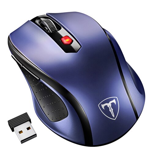 VicTsing – souris optique sans fil ergonomique, 2.4G, avec récepteur USB, 5 DPI réglables, 6 boutons pour ordinateur portable et PC: Deep Blue Mouse