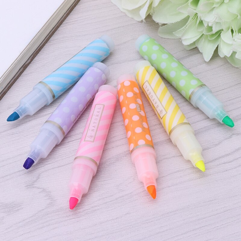 Rotulador fluorescente de rayas, 6 uds., Mini puntos, rotuladores de dibujo para pintar, R66C