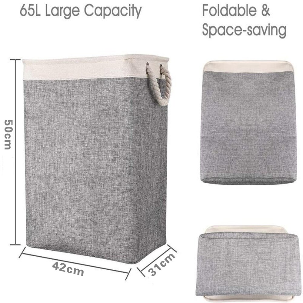 Cesta de lino y algodón para ropa sucia, bolsa de almacenamiento de artículos diversos para el hogar, soporte desmontable, plegable