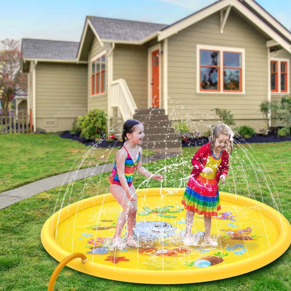 Alfombrilla de juego con rociador de agua para niño y niña, alfombra de juego de 68 pulgadas, juguetes de agua para niños pequeños, estera de juego con fuente al aire libre, al aire libre
