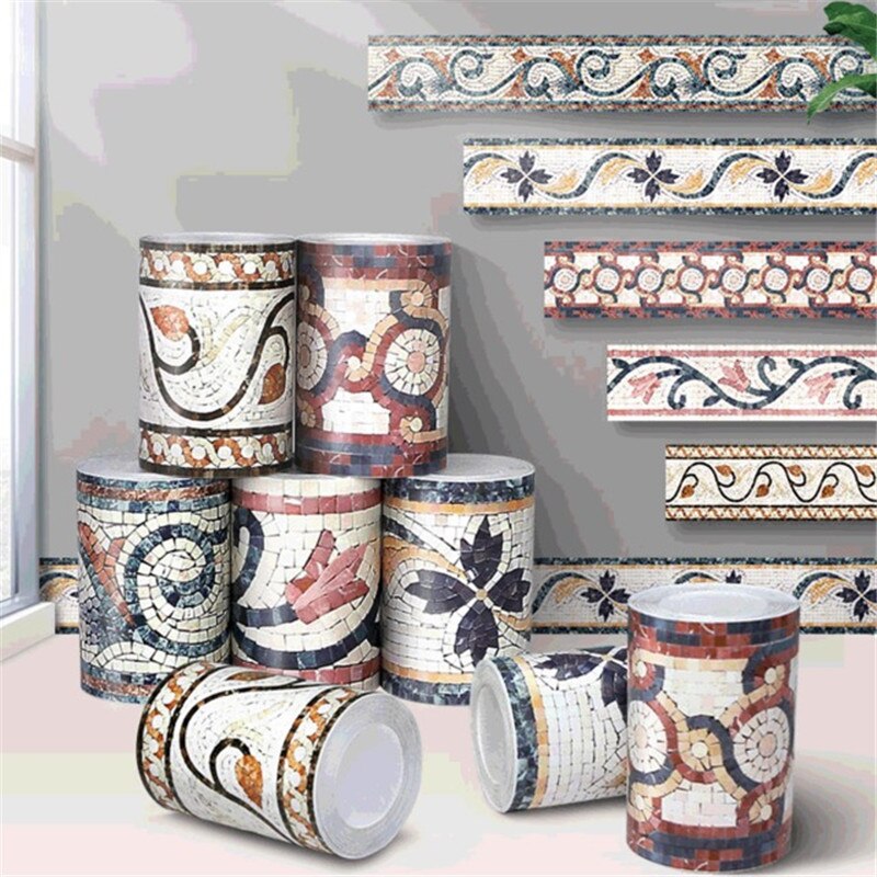 Self Adhesive Wall Stickers Waterproof Baseboard Wallpaper Border PVC European style Wall Sticker For Kitchen Bedroom Home Decor