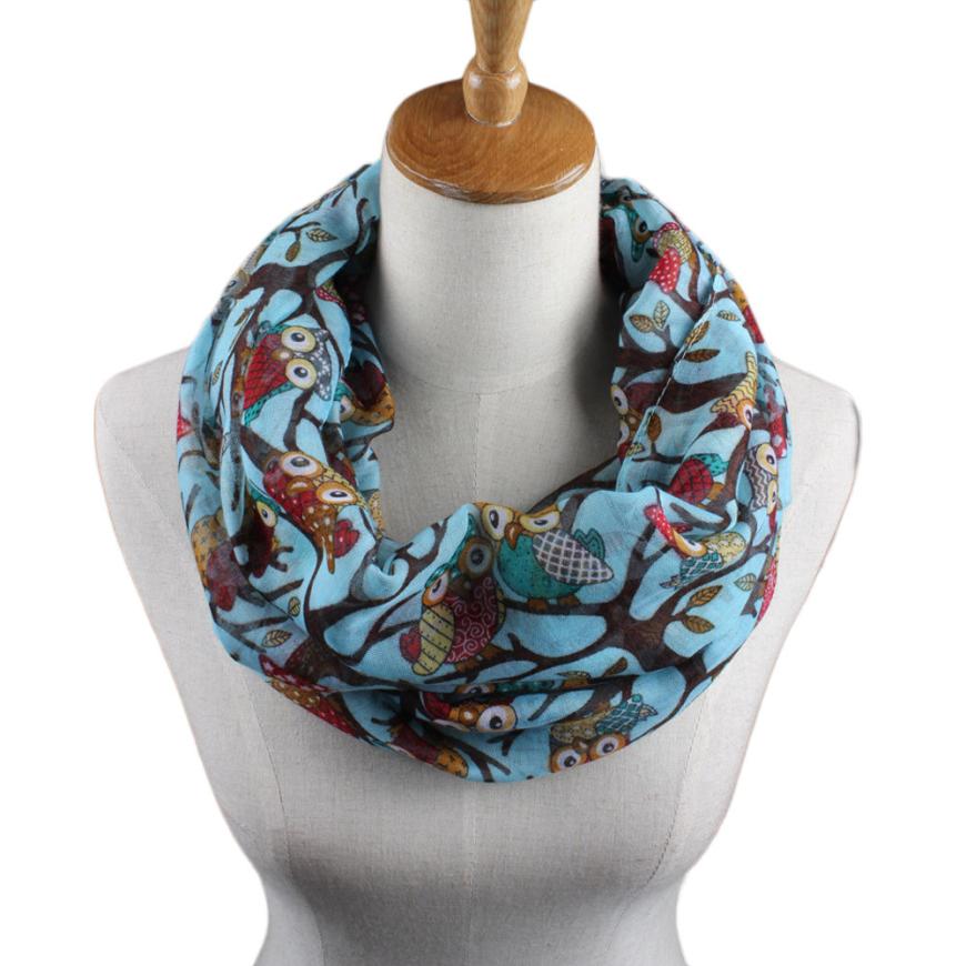 Feitong pañuelo foulard mujeres anillo Bufandas femenino patrón de búho impresión Echarpe para Mujer chal Wrap Bufandas Mujer invierno bufanda: Light Blue