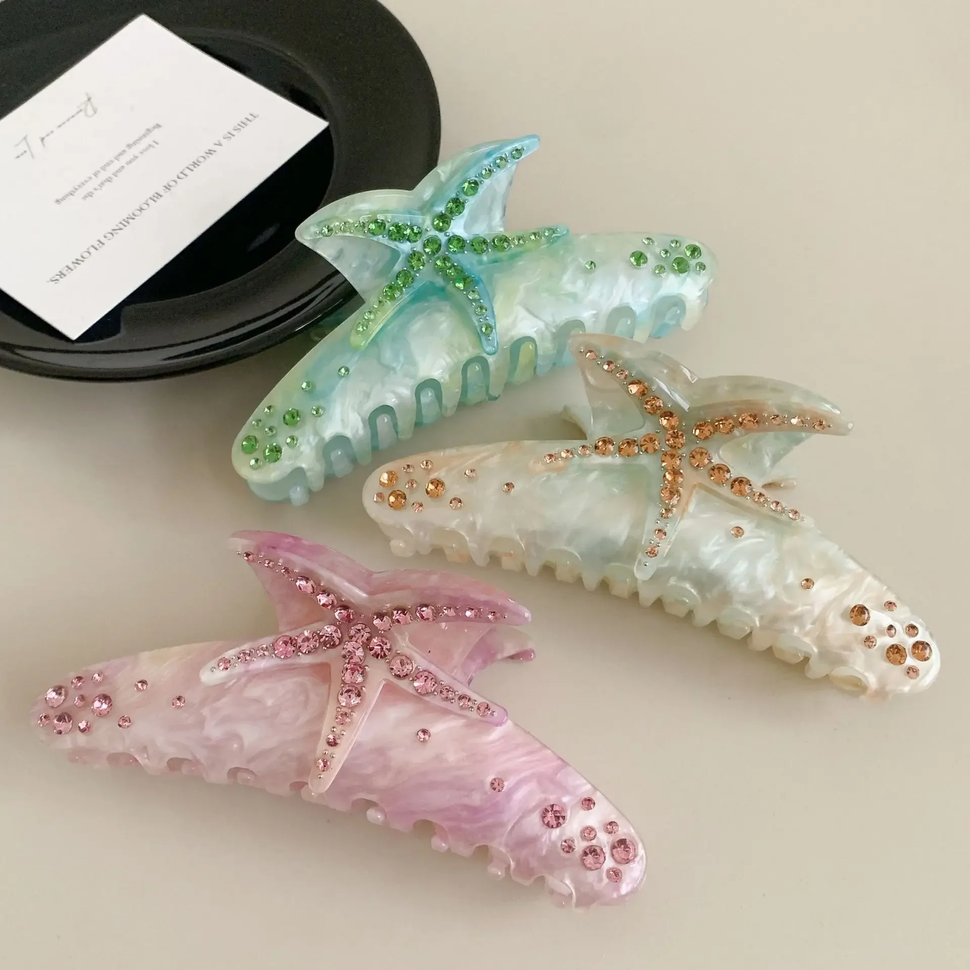 YHJ-garra para el pelo de estrella de mar para mujer, pinza para el pelo de acetato con diamantes de imitación, joyería de vacaciones, pinzas para el pelo, accesorios para el cabello