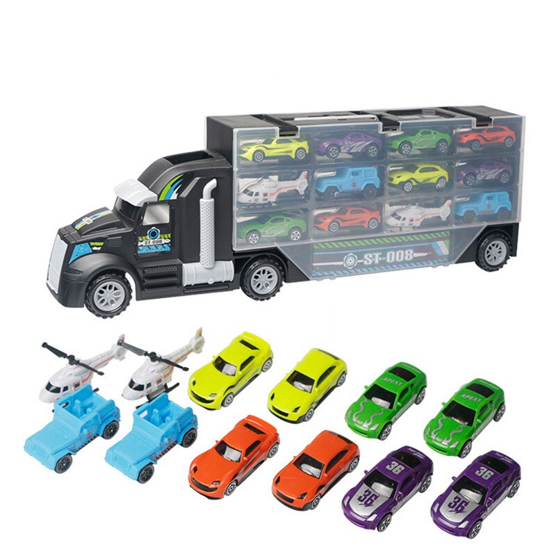 13 Stks/set Vervoer Auto Carrier Truck Jongens Speelgoed (Inclusief Legering 10 Auto 'S En 2 Helikopters) Voor Kid Kinderen